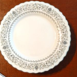 Gray floral with scrolls platinum rim